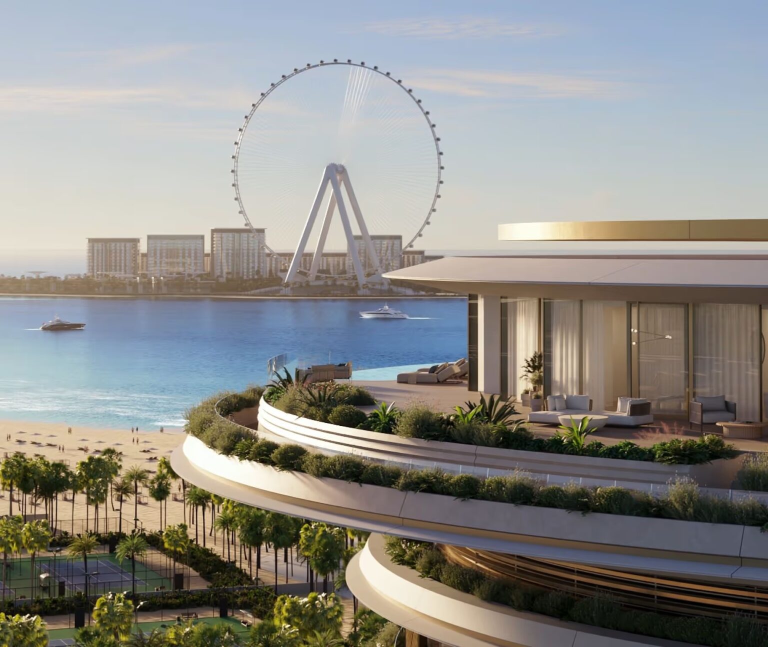 Artist’s impression of the beachfront at Dubai Harbour, with Ain Dubai beyond