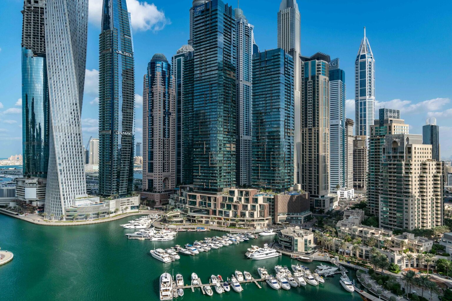 Dubai Marina towers around the marina