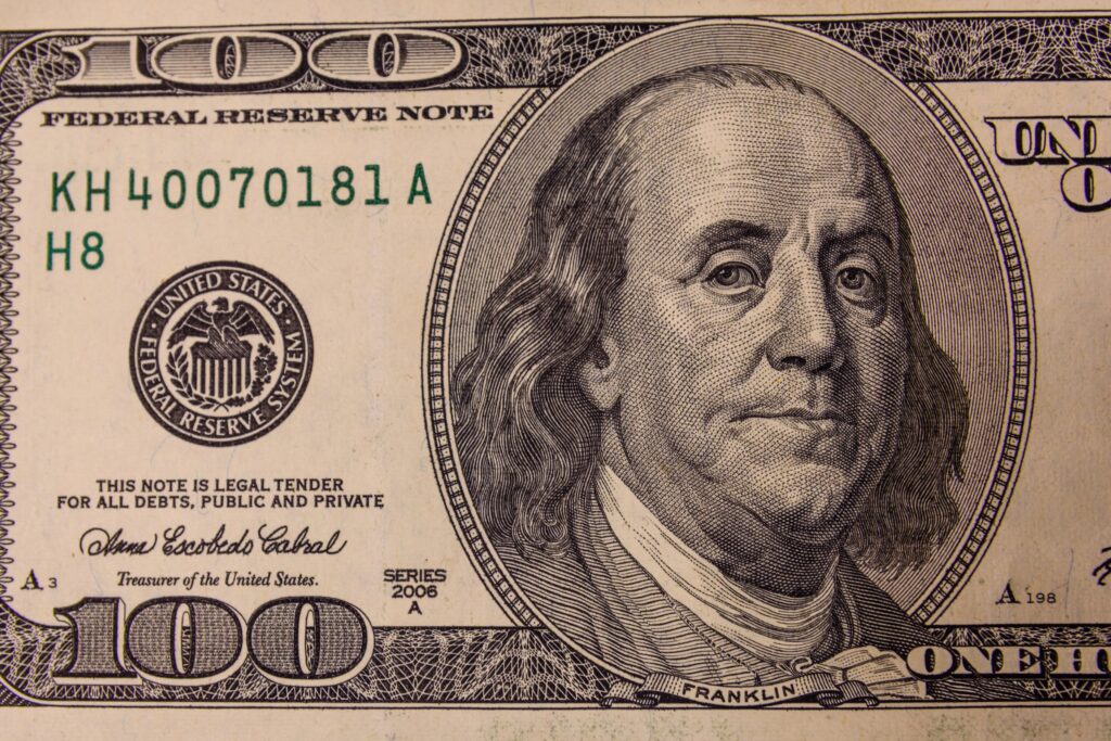 Close-up of a hundred dollar bill