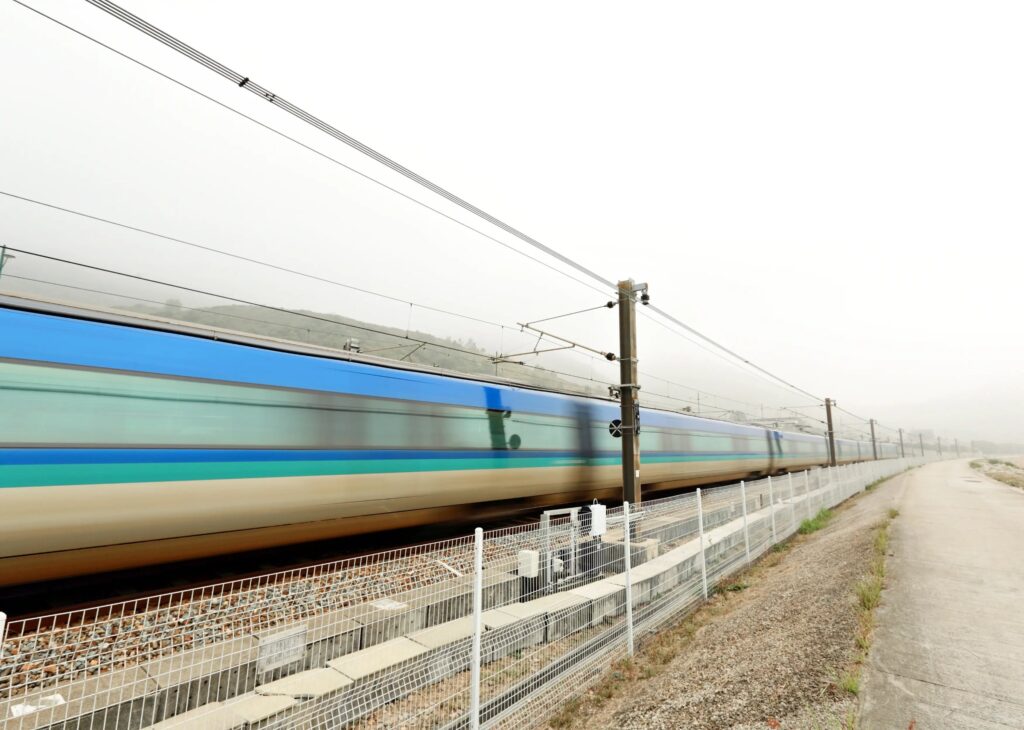 High-speed passenger train in motion