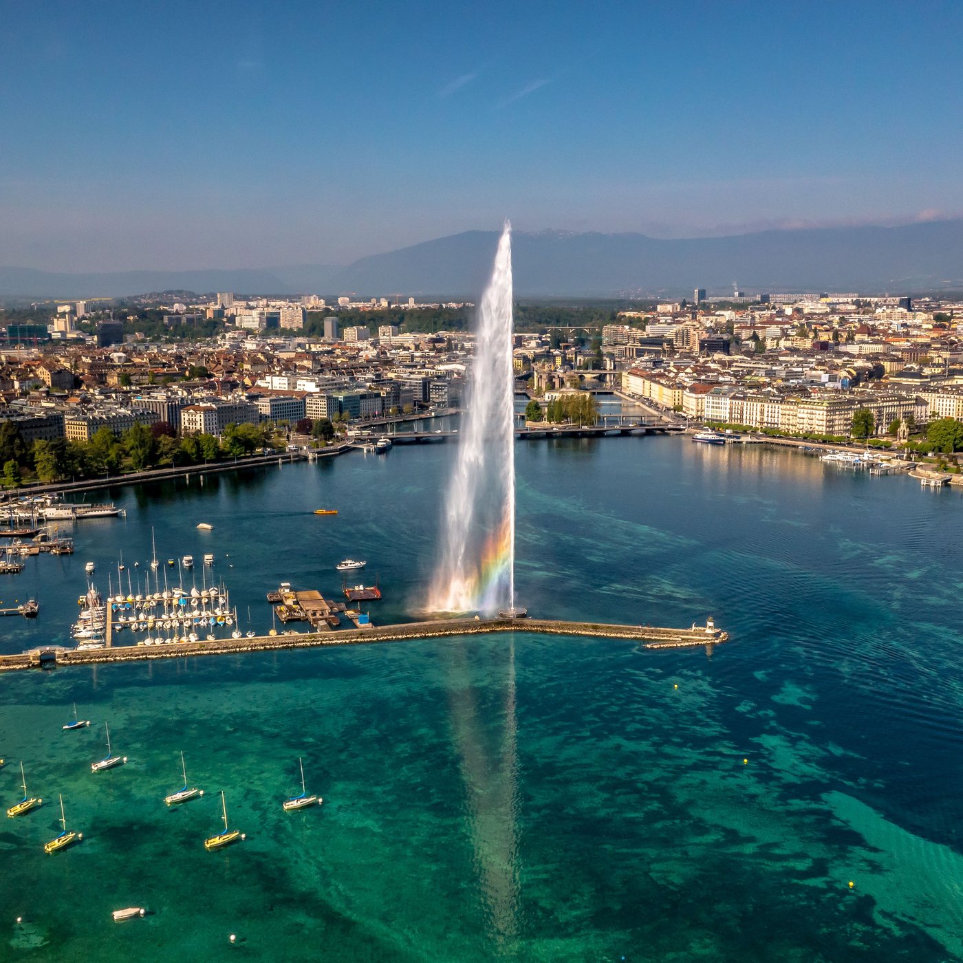 Luftaufnahme von Genf mit dem Jet d'Eau